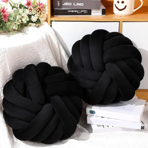 Miniatura 3 de Fumete 2 Piezas Almohadas de Nudo Redondas de 14 Pulgadas Almohada de Bola de Nudo de Felpa Suave para Lanzar Hecha a Mano Anudada Cojín Decorativo