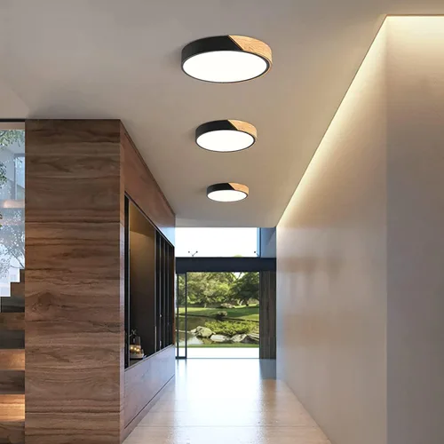 Miniatura 7 de Lámpara de techo LED de madera de montaje empotrado, 3CCT 3000K-6500K moderna negra cerca de las luminarias del techo, lámpara de techo redonda