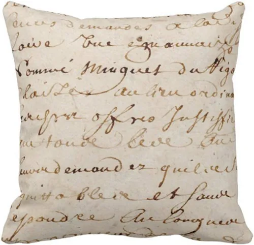 Emvency Funda de almohada de algodón y lino vintage con escritura francesa grunge, papel pergamino, funda de almohada decorativa, decoración del