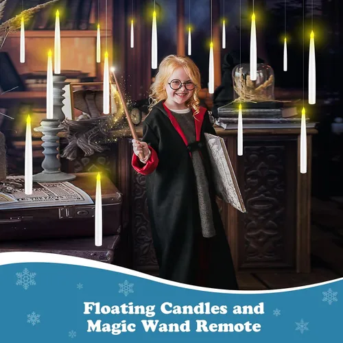 Miniatura 3 de Decoraciones de Halloween, velas flotantes con varita, velas colgantes mágicas parpadeantes, luz cálida, sin llama, con control remoto de varita