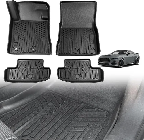 TripleAliners 3 piezas de alfombrillas para piso ajustadas para Ford Mustang 2024 2025 delanteras traseras juego completo protección total 1ª y 2ª
