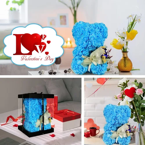 Miniatura 3 de Regalos de San Valentín para ella, oso de rosas para mujer, ramo de cumpleaños de oso de peluche de rosas artificiales, regalo de rosas para el día