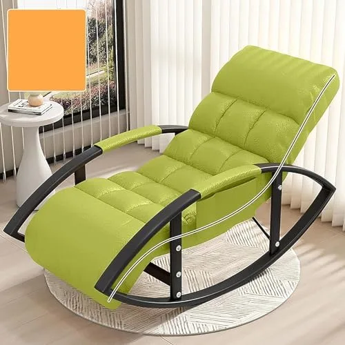 Miniatura 11 de Large Adjustable Reclining Rocking Chair Set with Footrest for Living Room and BalconyComfortable Outdoor Indoor Seating Solution,Amarillo-Golden