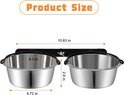 Miniatura 8 de Tazón de Agua para Jaula de Perro Sin Derrames, ShineMe Juego de Tazones de Comida y Agua para Perro Montables, Tazones de Alimentación Colgantes