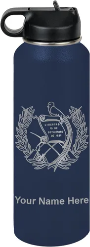 Miniatura 68 de LaserGram Botella de agua personalizada, bandera de Guatemala, acero inoxidable de doble pared aislada al vacío con popote superior, regalo grabado