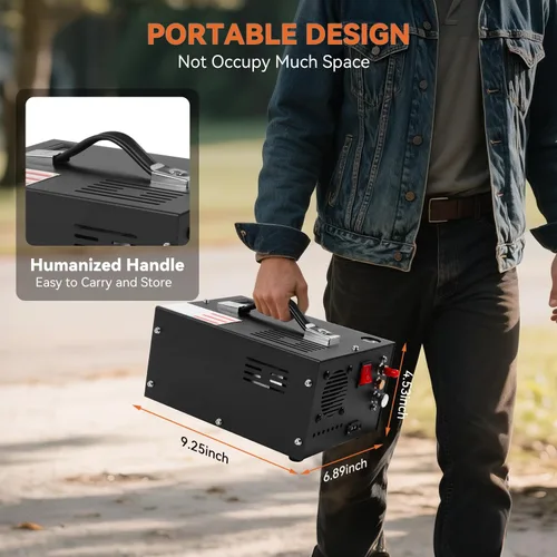 Miniatura 5 de Compresor de aire PCP de 350 W, 4500 Psi/30 Mpa, 12 V CC y 110 V CA, sin aceite/agua, válvula de seguridad de disco de ráfaga, ventilador