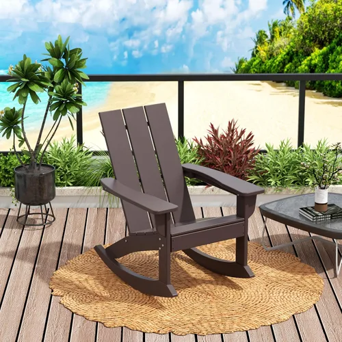 Miniatura 40 de WO Home Furniture Silla Mecedora de Patio al Aire Libre Tradicional HDPE Resistente a los Rayos UV (Negro)
