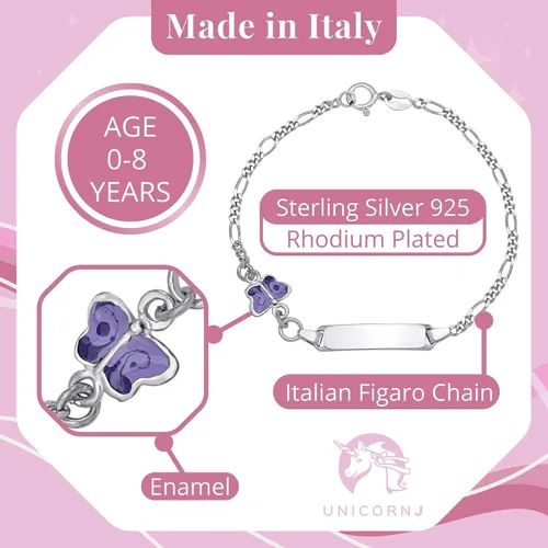 Miniatura 3 de UNICORNJ Pulsera de plata de ley 925 Italia con nombre para niños o bebés pulseras de identificación grabadas personalizadas para niños cadena