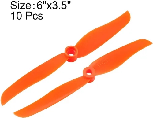 Miniatura 2 de uxcell RC Propellers CW 6035 6x3.5 pulgadas 2 paletas de ala fija para juguete de avión, nailon naranja, 10 piezas con anillos adaptadores