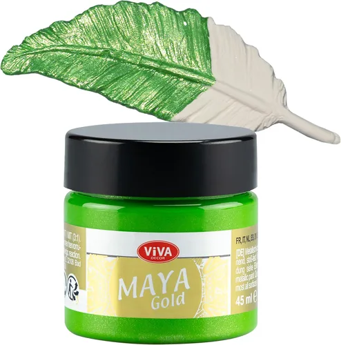 Viva Decor Maya Gold (verde manzana) 1.52 onzas líquidas - Pintura acrílica metálica brillante para trabajos creativos en madera, vidrio y