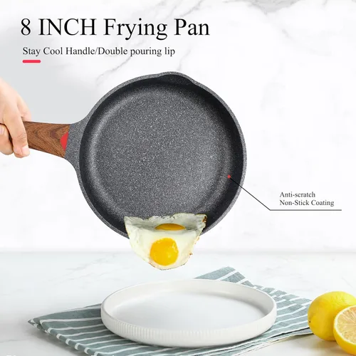 Miniatura 2 de Vinchef Sartenes antiadherentes de 8" con tapa, sartén utilizada para todas las estufas, utensilios de cocina no tóxicos para inducción, sartenes