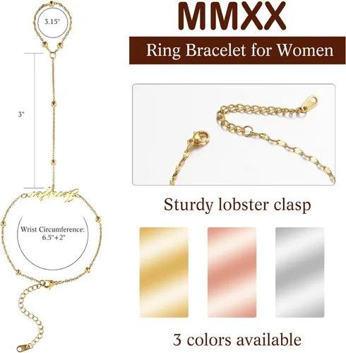 Miniatura 3 de MMXX Pulseras de cadena de mano con nombre personalizado para mujer, pulsera de anillo de dedo de oro delicada pulsera de moda bohemia cadena
