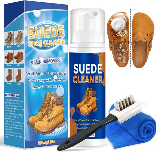 Limpiador de zapatos de gamuza, limpiador de gamuza y nobuck con cepillo y toalla, limpiador de zapatos elimina manchas y marcas de agua para gamuza