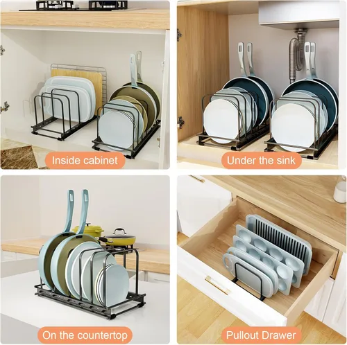 Miniatura 5 de Organizador de tabla de corte, paquete de 1 soporte ajustable para utensilios de hornear para gabinete y encimera, estante de metal con 7 ranuras