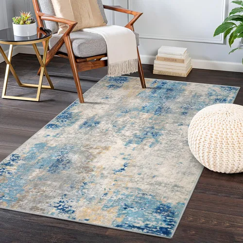 Miniatura 57 de Lahome Alfombra redonda moderna abstracta de 3 pies, color azul, lavable, de 3 x 3 pies, para cocina, entrada, suave, pequeña, antideslizante