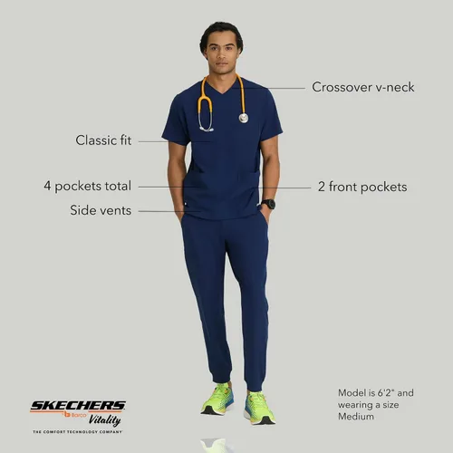 Miniatura 5 de Skechers Vitality by BARCO Crew - Camiseta médica con cuello en V cruzado, camiseta médica de tela sostenible para hombre