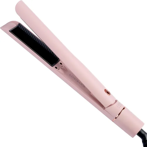 Rozamor Plancha de pelo y rizador 2 en 1, plancha plana de titanio rosa, moldeador antiquemaduras de 1 pulgada, iones negativos infrarrojos,