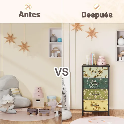 Miniatura 7 de Furnulem Cómoda de 4 cajones, mesita de noche vertical para niños, adultos, cómoda de tela para dormitorio, sala de estar, armario, guardería
