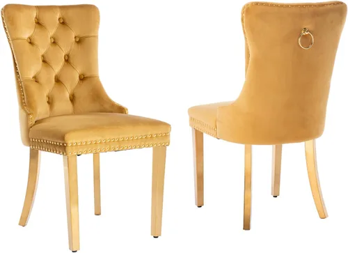 Miniatura 72 de LKTART Juego de 2 sillas de comedor de terciopelo, sillas de comedor copetudas con ribete de anillo de clavo, silla de comedor tapizada con patas