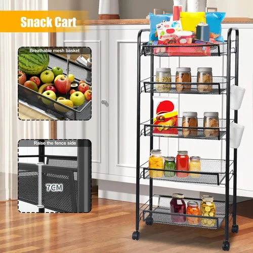 Miniatura 2 de Cesta de almacenamiento de frutas y verduras, carrito de almacenamiento de 5 niveles, organizador de verduras de malla metálica apilable con ruedas