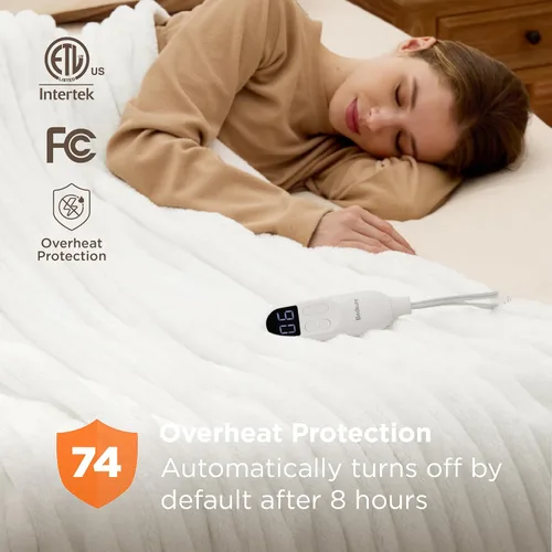 Miniatura 4 de Bedsure Manta eléctrica tamaño matrimonial – Manta térmica de franela gruesa a rayas con 6 ajustes de calor, 10 ajustes de tiempo, temporizador de 8