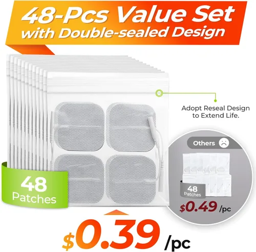 Miniatura 3 de AUVON TENS - Almohadillas de electrodo de 2 x 2 pulgadas, paquete de 48 unidades, almohadillas reutilizables sin látex con autoadhesión mejorada