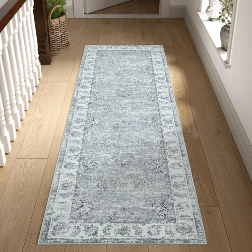Miniatura 53 de Jinchan Fiora - Alfombra redonda de 8 pies, alfombras vintage con diseño floral envejecido, lavable a máquina, antideslizante, de pelo bajo, Azul
