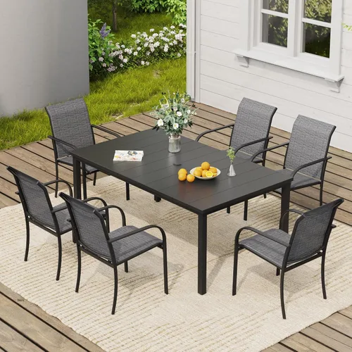Miniatura 44 de VICLLAX Juego de 2 sillas de patio pequeñas para exteriores, juego de sillas apilables para patio y mesa de comedor cuadrada para porche delantero