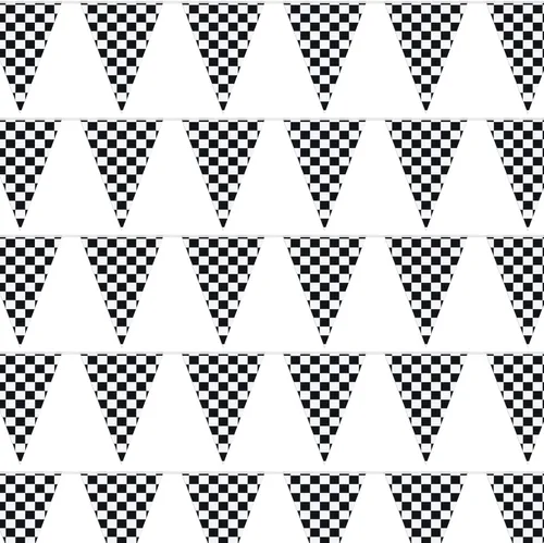 Banderines a cuadros blanco y negro de 100 pies de banderines de carreras | Decoración de fiesta temática de NASCAR | Decoración de fiestas de
