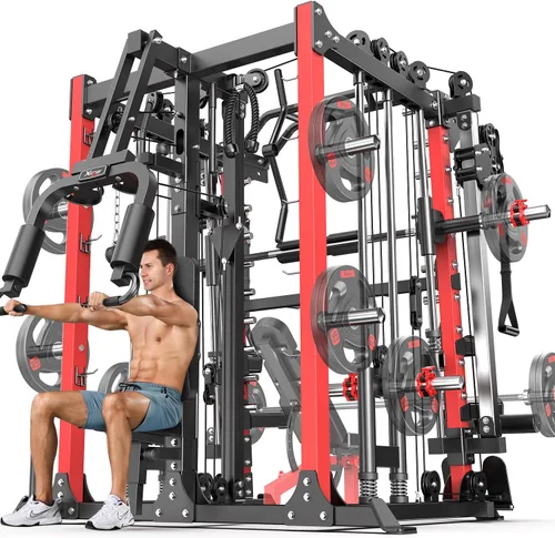 Miniatura 22 de Rack Multiusos para Sentadillas, Conjunto de Rack de Pesas Smith Machine con Sistema de Crossover de Cables, Racks de Potencia para Gimnasio en L04