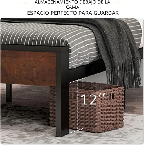 Miniatura 4 de SHA CERLIN Estructura de cama de plataforma de metal de 14 pulgadas tamaño Queen con cabecero y piecero de madera, base para colchón, no necesita