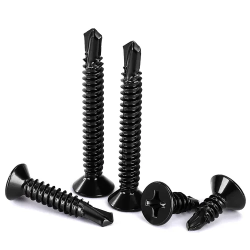 Miniatura 6 de Tornillos autorroscantes de cabeza plana #8 x 1-1/2" Tornillos de chapa metálica, acero inoxidable 410, acabado negro, 100