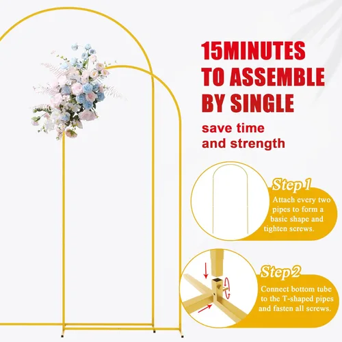 Miniatura 5 de Soporte de arco de fondo de metal Putros dorado, juego de 2 soportes de arco de boda, marco cuadrado arqueado de 7.2 pies/6 pies para decoración