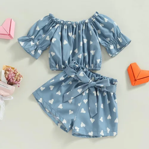 Miniatura 2 de Conjunto de 2 piezas de ropa con volantes y cuello halter floral para niños pequeños