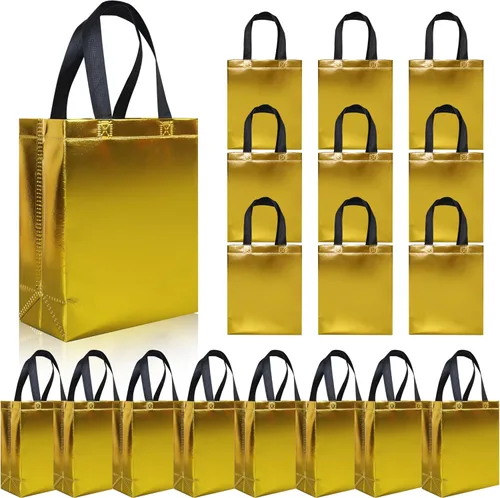 cabzymx 18 bolsas de regalo pequeñas de color amarillo brillante, bolsas de regalo reutilizables no tejidas con base resistente, 8 x 3.9 x 9.8