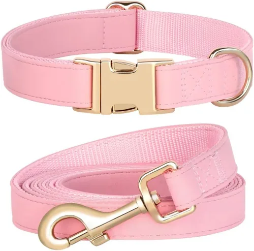 Miniatura 13 de PET ARTIST Juego de collar y correa de piel sintética suave para perro, brillante y elegante, juego de correa y collar de piel sintética de 5 pies