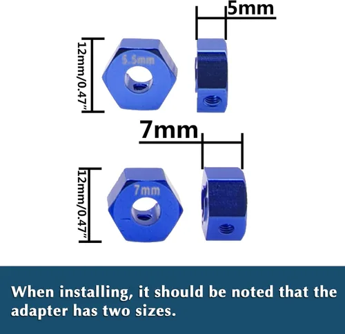 Miniatura 3 de Bujes hexagonales de aluminio de 0.472 in con adaptador hexagonal y tuercas de bloqueo con bridas compatibles con Slash 2wd Upgrades Rustler Bandit