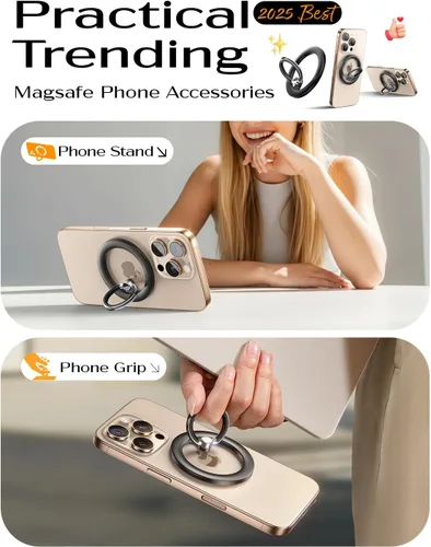 Miniatura 4 de LISEN para soporte de agarre de teléfono Magsafe, soporte de anillo magnético de rotación 360°, anillo magnético para soporte de estuche