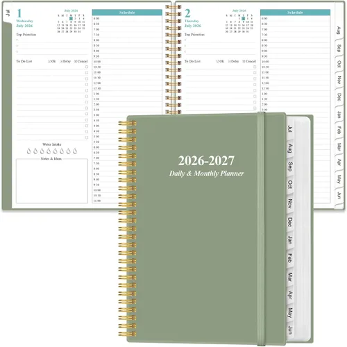 Miniatura 25 de Agenda diaria y mensual 2026-2027, una página por día, agenda diaria de julio de 2026 a junio de 2027, agenda 2026-2027 con 12 pestañas mensuales