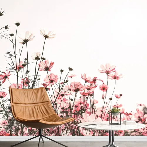 wall26 Adhesivo mural removible para pared, diseño escénico de flores silvestres rosa, campo de jardín, naturaleza, fotografía, realismo,