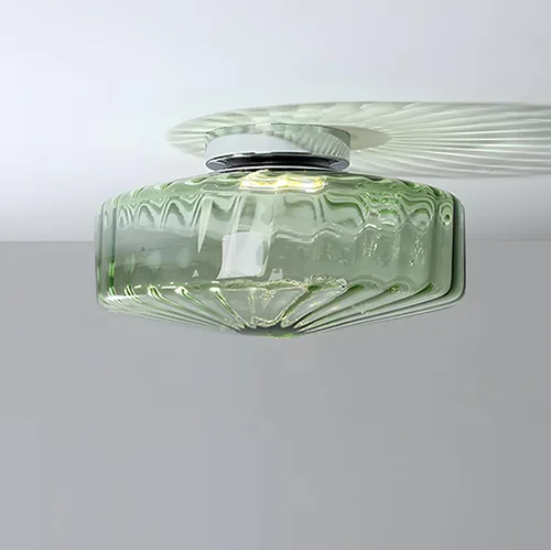 Miniatura 12 de Lámpara de techo empotrada LED vintage en vidrio amarillo para pasillo - Luz de techo estilo mitad de siglo con pantalla de vidrio acanalada