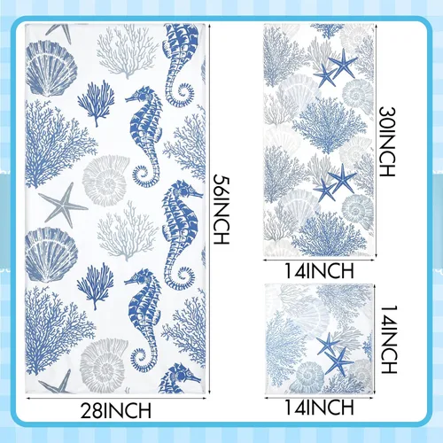 Miniatura 5 de VitalCozy Juego de 6 toallas de mano de playa para baño, diseño de conchas costeras, estrellas de mar náuticas, toallas de baño para cocina, baño