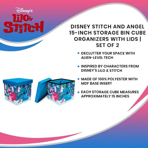 Miniatura 6 de Disney Lilo & Stitch Characters Stitch and Angel - Organizador de cubos de almacenamiento de 15 pulgadas con tapas, juego de 2 contenedores