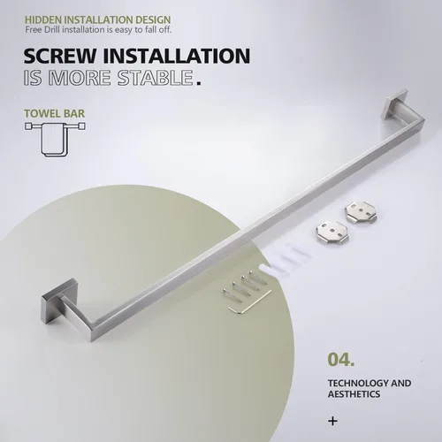 Miniatura 6 de KOKOSIRI Barra de Toalla Individual de 32 Pulgadas, Soporte de Toalla para Baño y Cocina, Toallero de Pared de Acero Inoxidable SUS304, Níquel Acero