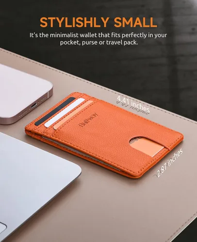 Miniatura 34 de Buffway Billetera delgada para hombre, minimalista con bolsillo frontal delgado, tarjetero de cuero con bloqueo RFID para viajes de trabajo