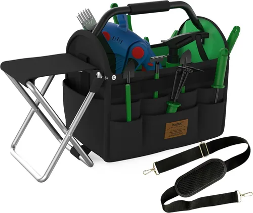 Miniatura 7 de Bolsa de herramientas de 16 pulgadas, bolsa de mano con parte superior abierta y correa, bolsa de herramientas impermeable para electricista, Negro