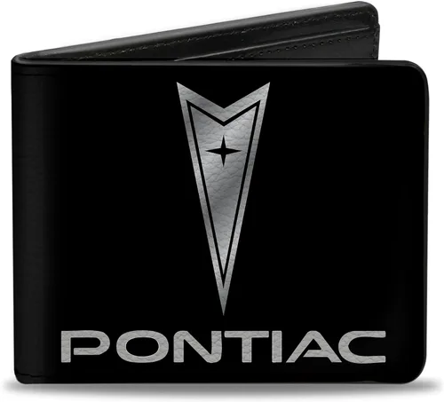 Buckle-Down Billetera plegable de PU para hombre, Pontiac, negro/plateado, logotipo centrado, multicolor, 4.0" x 3.5", Varios colores, Buckle-down