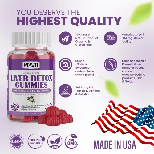 Miniatura 4 de VIDAVITE Liver Cleanse - Gomitas de desintoxicación y reparación, sin azúcar, fabricadas en Estados Unidos, suplemento de cardo mariano de 1500 mg