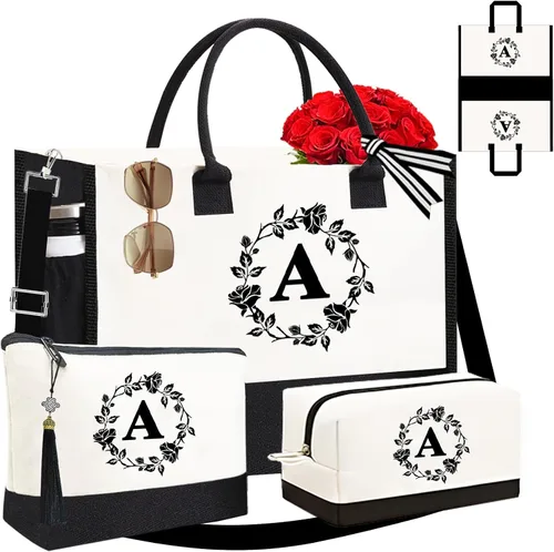 Adyoung - Bolsas de mano con monograma, 3 bolsas de mano personalizadas con iniciales para mujeres, regalos de cumpleaños, bolsa de lona con letras