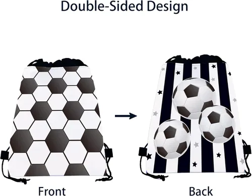 Miniatura 3 de CC HOME Paquete de 12 bolsas con cordón de fútbol, bolsas de recuerdo de fiesta de fútbol para niños, decoraciones de bebé con temática de fútbol